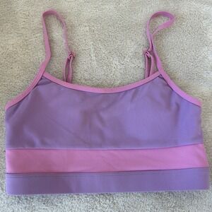 WILO The Label Sports Bra Womens Large Strappy Pink Purple Ribbed Comfort Band